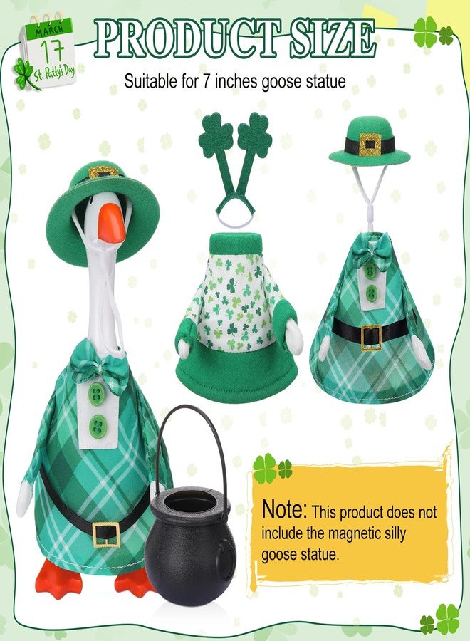 Abbylike 2 Set St. Patrick's Day Desk Goose Outfits 7 Inch Magnetic Goose Keyholder Irish Shamrock Couple Costume with St. Patrick's Pot for Magnetic Duck Statue Desk Key Holder Decor - Image 2